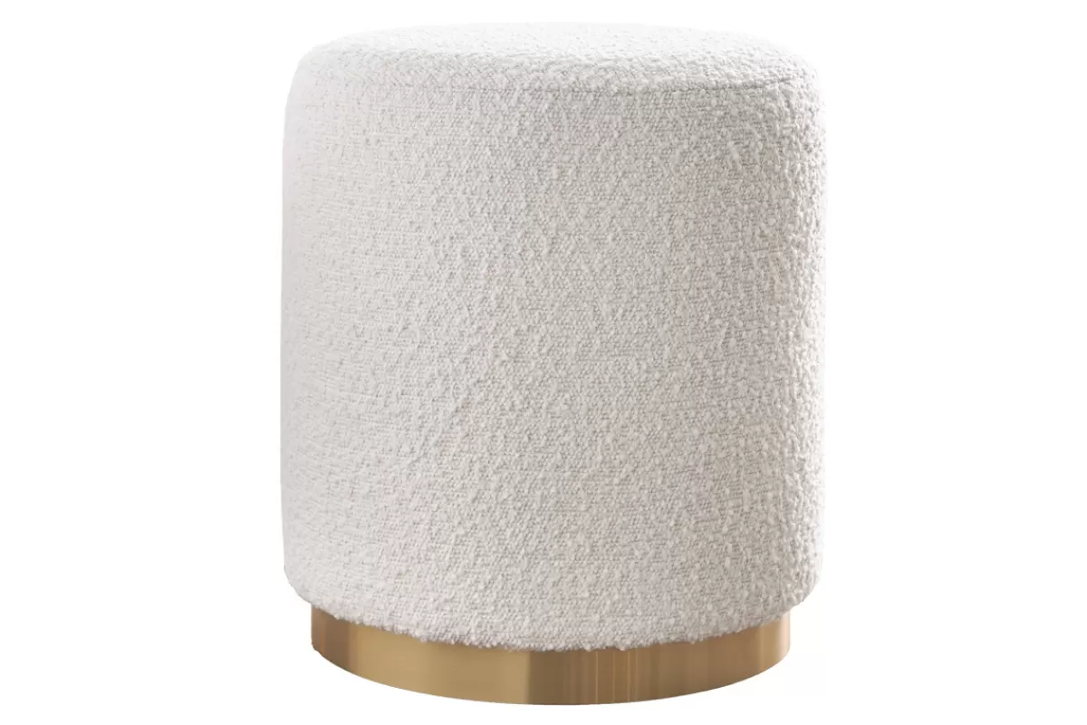 Miliboo Puffs / Reposapiés | Puffs / Reposapiés-Puf redondo de tela efecto lana bouclée blanco roto y metal dorado D40 cm AMAYA