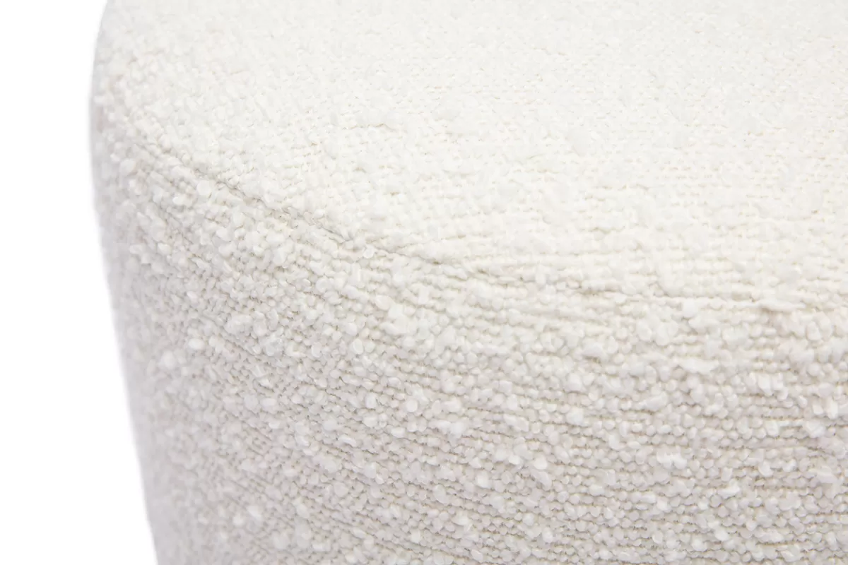 Miliboo Puffs / Reposapiés | Puffs / Reposapiés-Puf redondo de tela efecto lana bouclée blanco roto y metal dorado D40 cm AMAYA