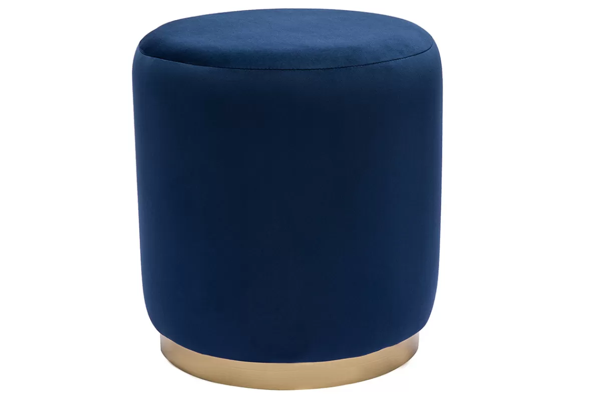 Miliboo Puffs / Reposapiés | Puffs / Reposapiés-Puf redondo de terciopelo azul marino y metal dorado D40 cm AMAYA