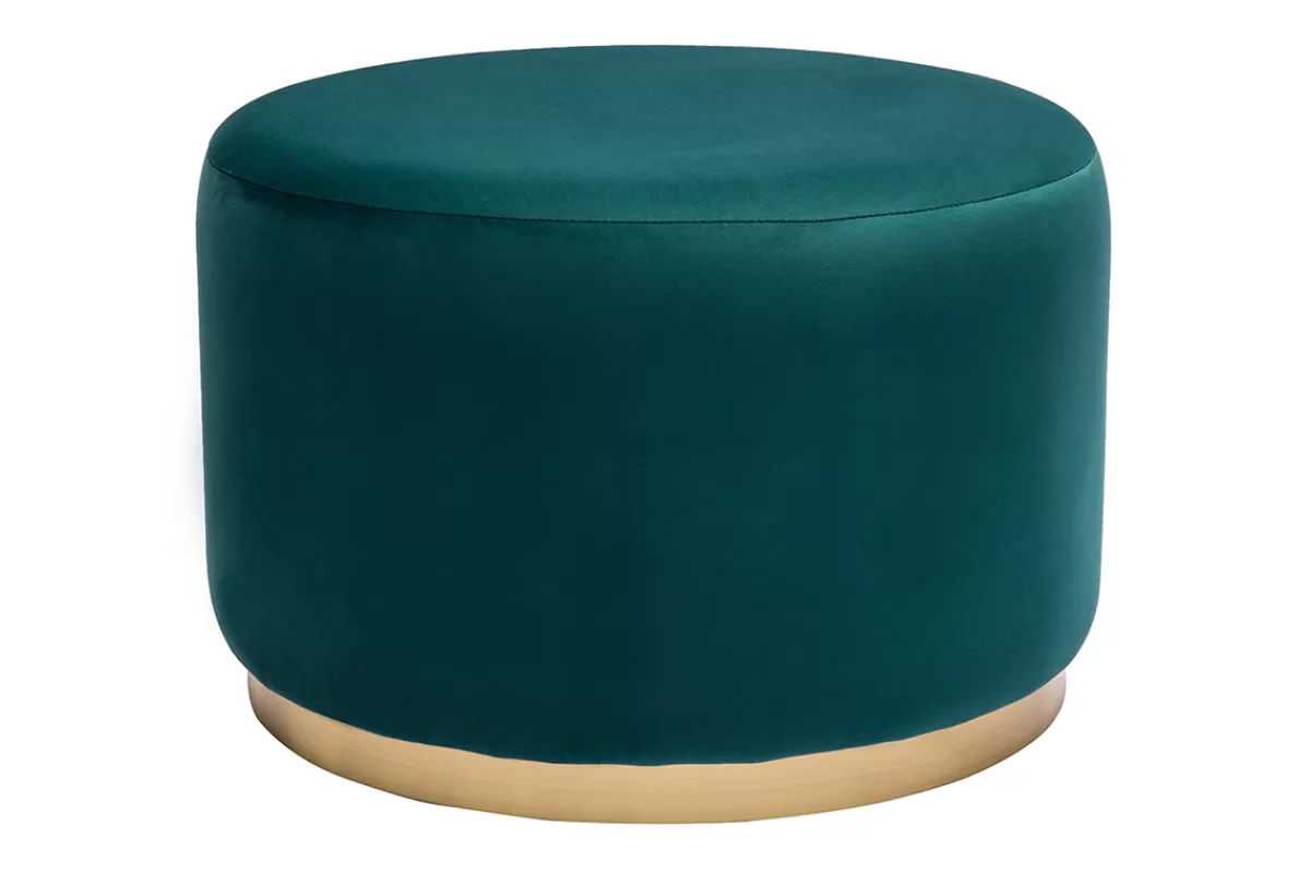 Miliboo Puffs / Reposapiés | Puffs / Reposapiés-Puf redondo de terciopelo azul petróleo y metal dorado D54 cm AMAYA