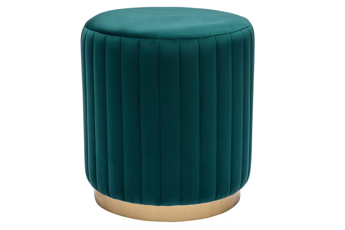 Miliboo Puffs / Reposapiés | Puffs / Reposapiés-Puf redondo de terciopelo azul petróleo y metal dorado D40 cm DONA