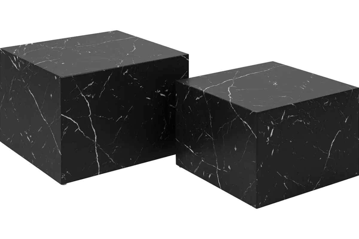 Miliboo Mesas De Salón-Set 2 mesas de centro de diseño efecto mármol negro CALLA