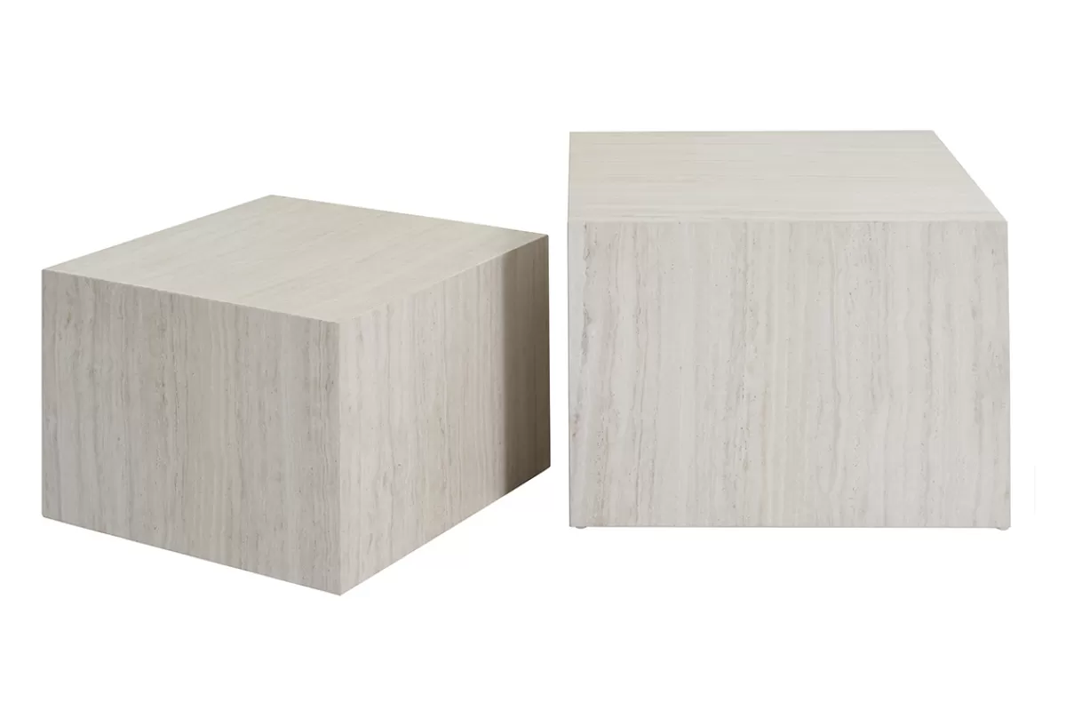 Miliboo Mesas De Salón-Set 2 mesas de centro de diseño efecto travertino CALLA