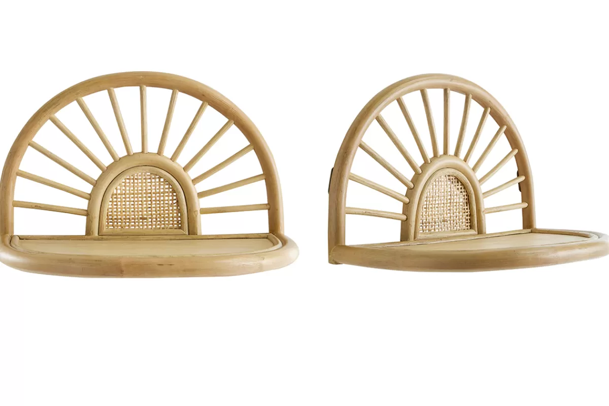 Miliboo Mesillas De Noche | Estantería-Set de 2 estanterías de pared de ratán natural y caña 40 cm BOW