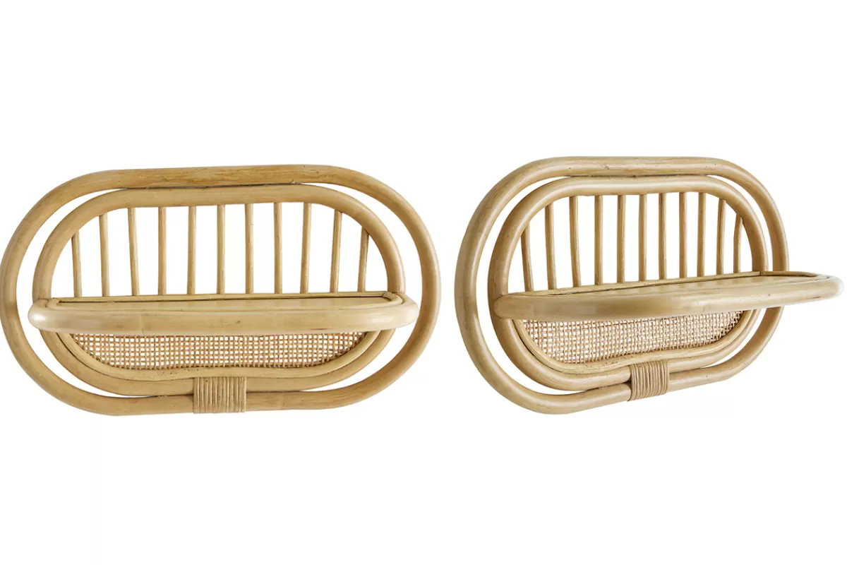 Miliboo Mesillas De Noche | Estantería-Set de 2 estanterías de pared de ratán y caña 45 cm SYBILLE