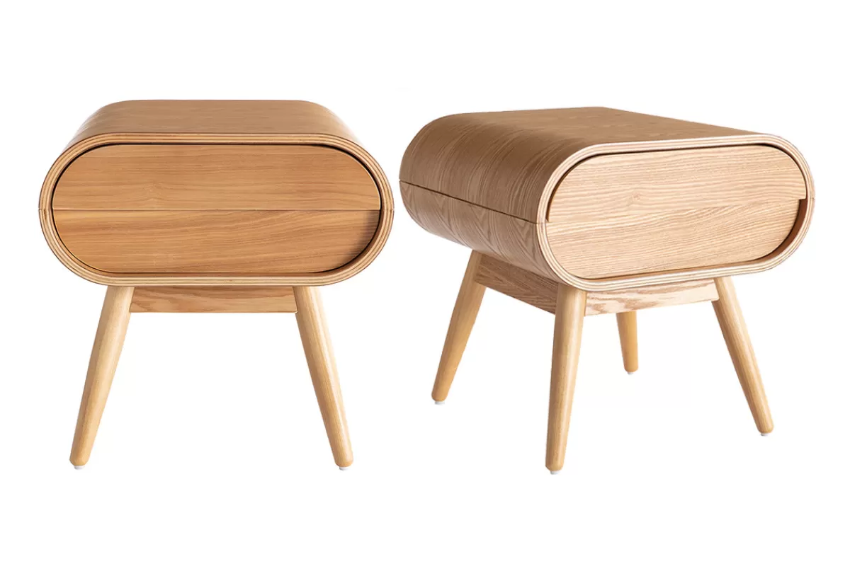 Miliboo Mesillas De Noche-Set de 2 mesillas de noche con cajón vintage de madera clara 45 cm BJORG