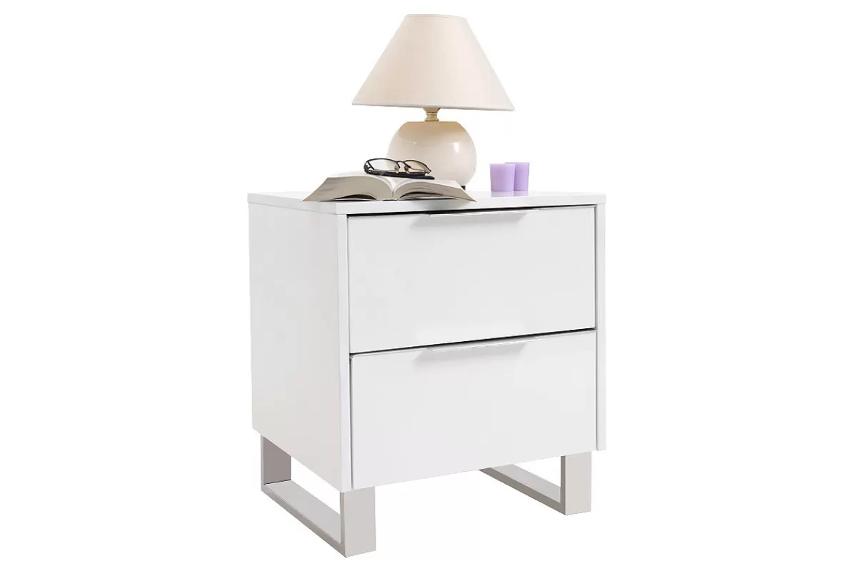 Miliboo Mesillas De Noche-Set de 2 mesillas de noche de diseño blanco lacado y metal cromado 45 cm HALIFAX