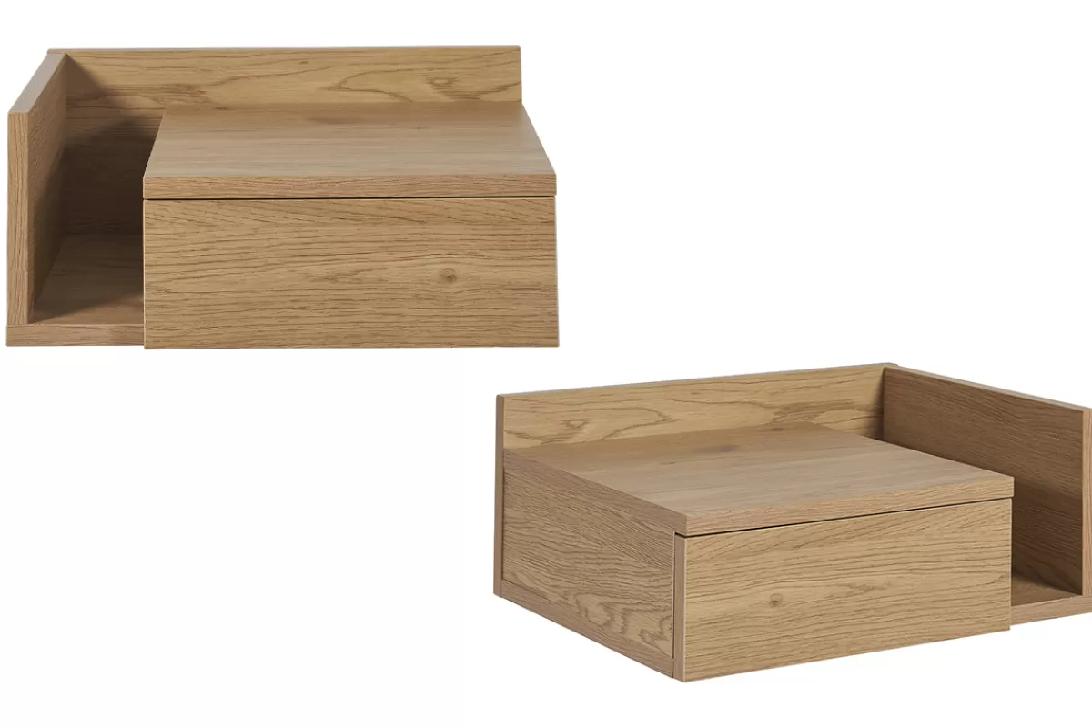 Miliboo Mesillas De Noche-Set de 2 mesillas de noche de pared con acabado roble claro con cajón 40 cm NASTY