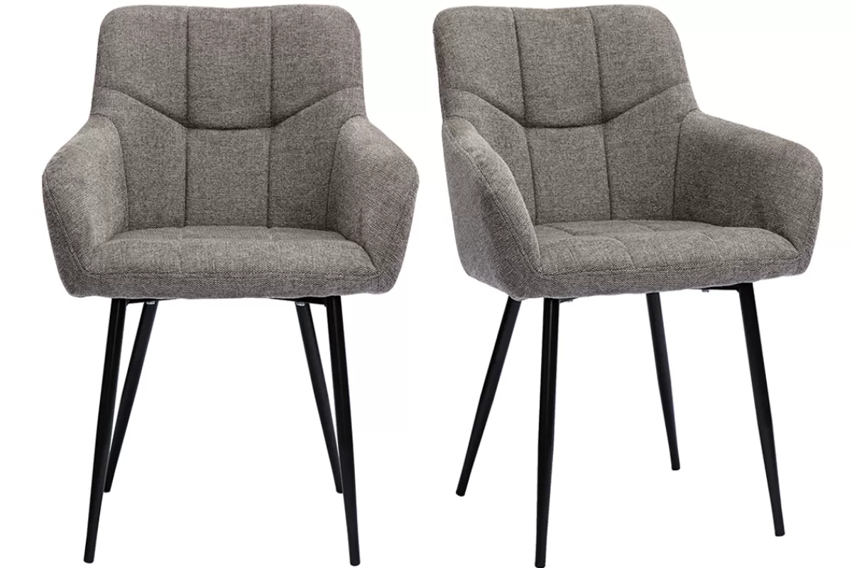 Miliboo Sillas Modernas-Set de 2 sillas acolchadas de diseño de tejido efecto aterciopelado texturizado gris y metal negro MONTERO