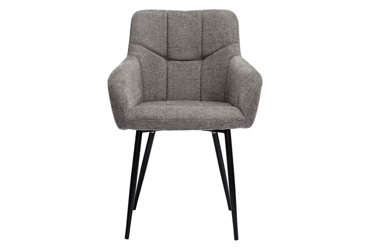 Miliboo Sillas Modernas-Set de 2 sillas acolchadas de diseño de tejido efecto aterciopelado texturizado gris y metal negro MONTERO