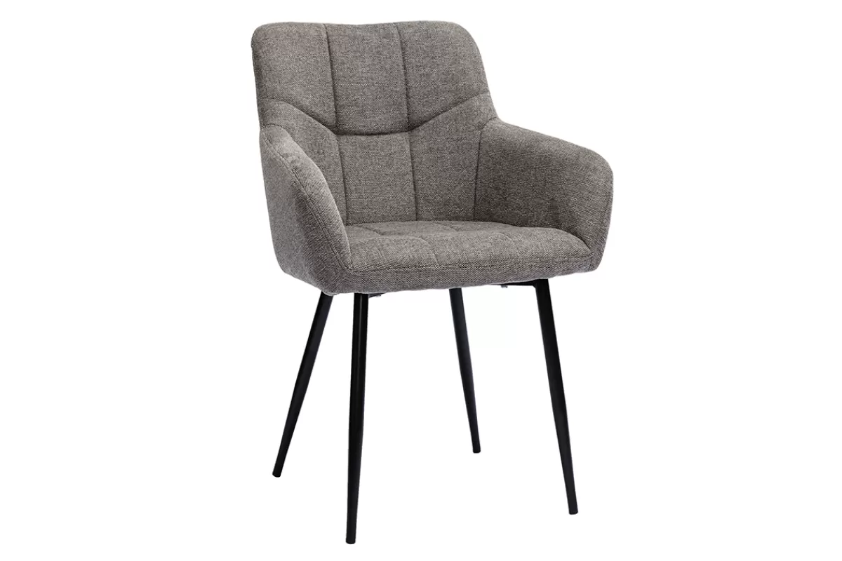Miliboo Sillas Modernas-Set de 2 sillas acolchadas de diseño de tejido efecto aterciopelado texturizado gris y metal negro MONTERO