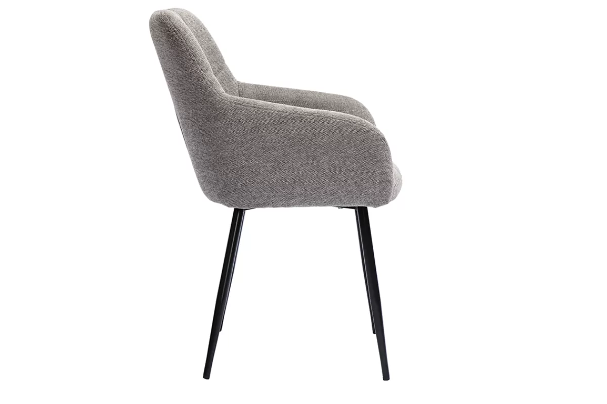 Miliboo Sillas Modernas-Set de 2 sillas acolchadas de diseño de tejido efecto aterciopelado texturizado gris y metal negro MONTERO