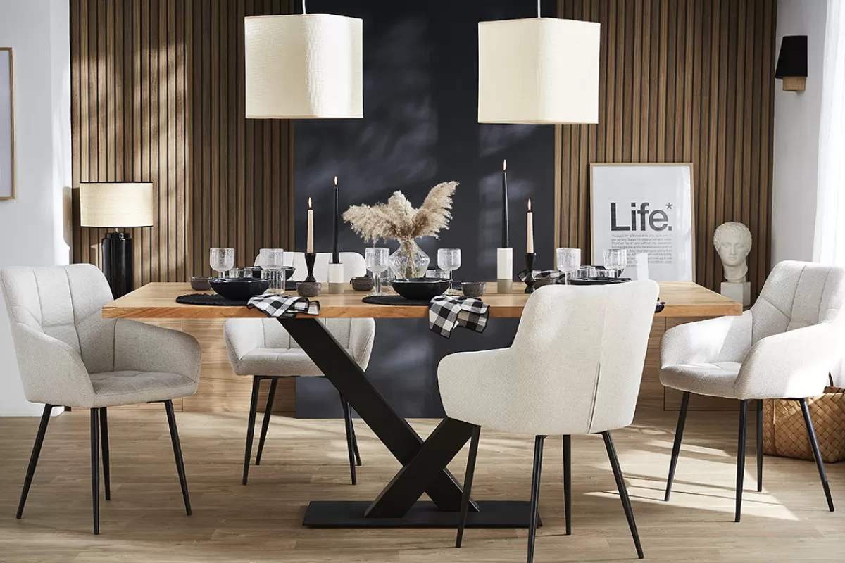 Miliboo Sillas Modernas-Set de 2 sillas acolchadas de diseño de tejido efecto aterciopelado texturizado gris y metal negro MONTERO