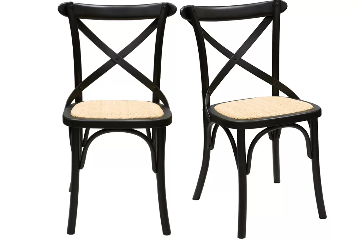 Miliboo Sillas Modernas | Sillas De Madera-Set de 2 sillas bistrot de madera negra y ratán MARCEL