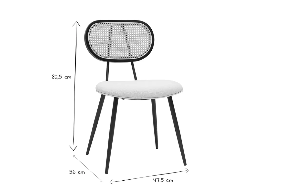 Miliboo Sillas Modernas-Set de 2 sillas de diseño de borreguillo blanco roto, metal negro y rejilla de ratán natural TOLMA