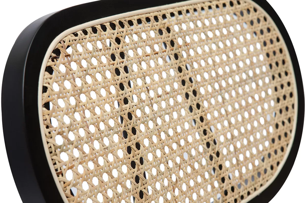Miliboo Sillas Modernas-Set de 2 sillas de diseño de borreguillo blanco roto, metal negro y rejilla de ratán natural TOLMA