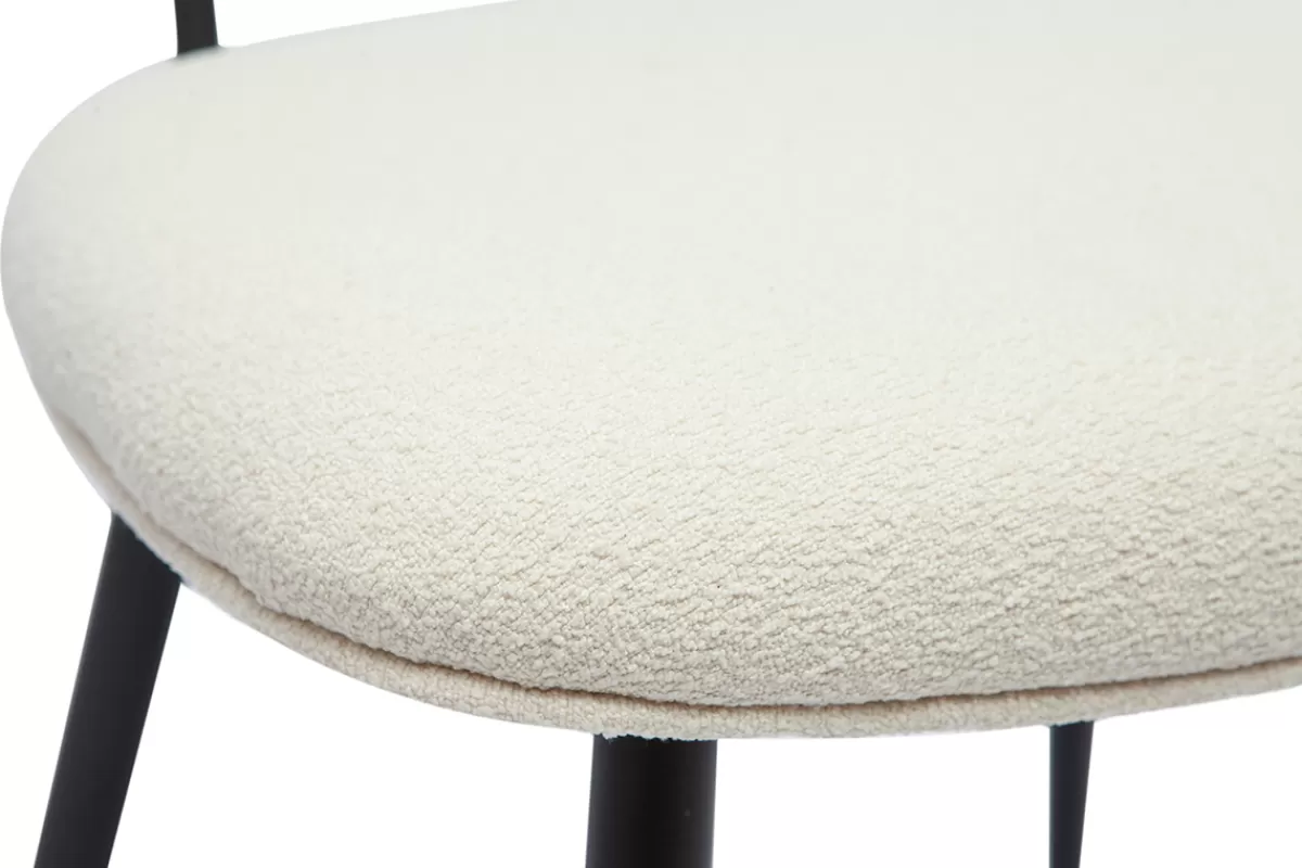 Miliboo Sillas Modernas-Set de 2 sillas de diseño de borreguillo blanco roto, metal negro y rejilla de ratán natural TOLMA