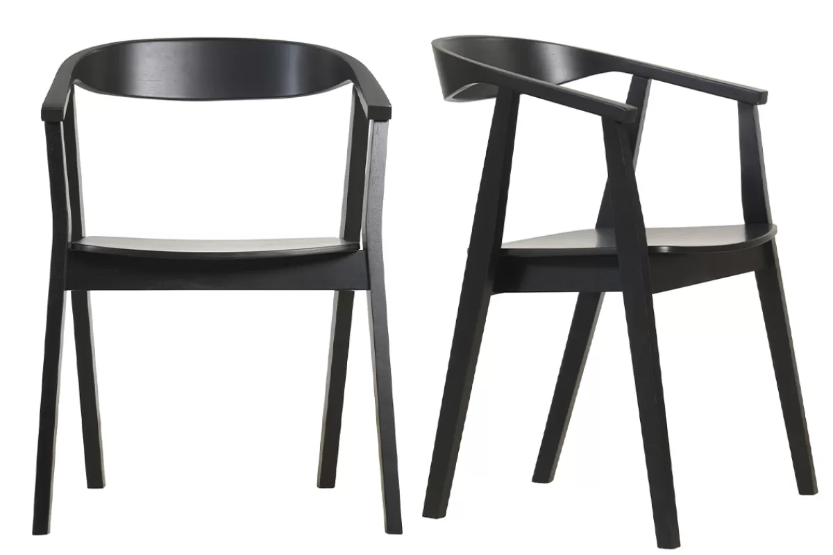 Miliboo Sillas Modernas-Set de 2 sillas de diseño de madera negra BAHIA