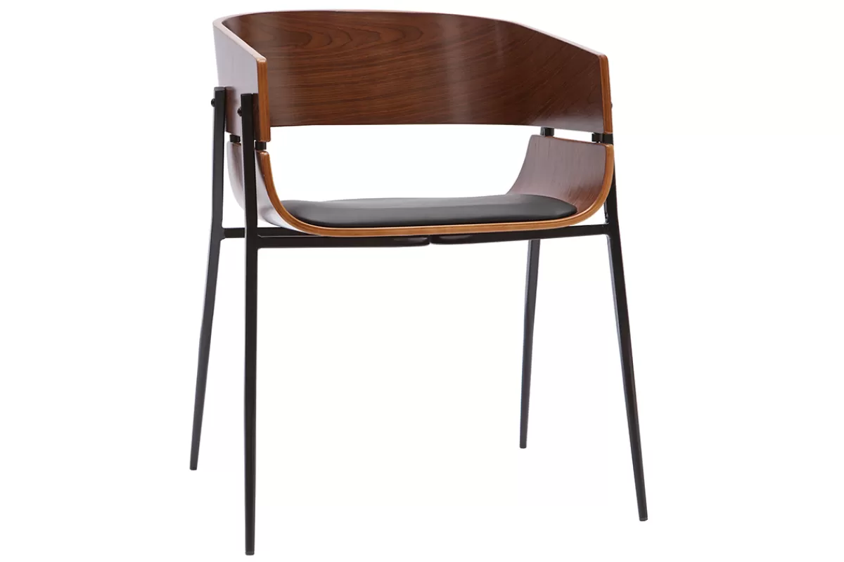 Miliboo Sillas Modernas-Set de 2 sillas de diseño de madera oscura y metal negro WESS