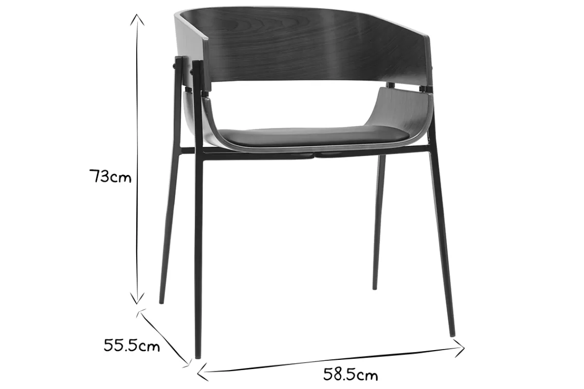 Miliboo Sillas Modernas-Set de 2 sillas de diseño de madera oscura y metal negro WESS