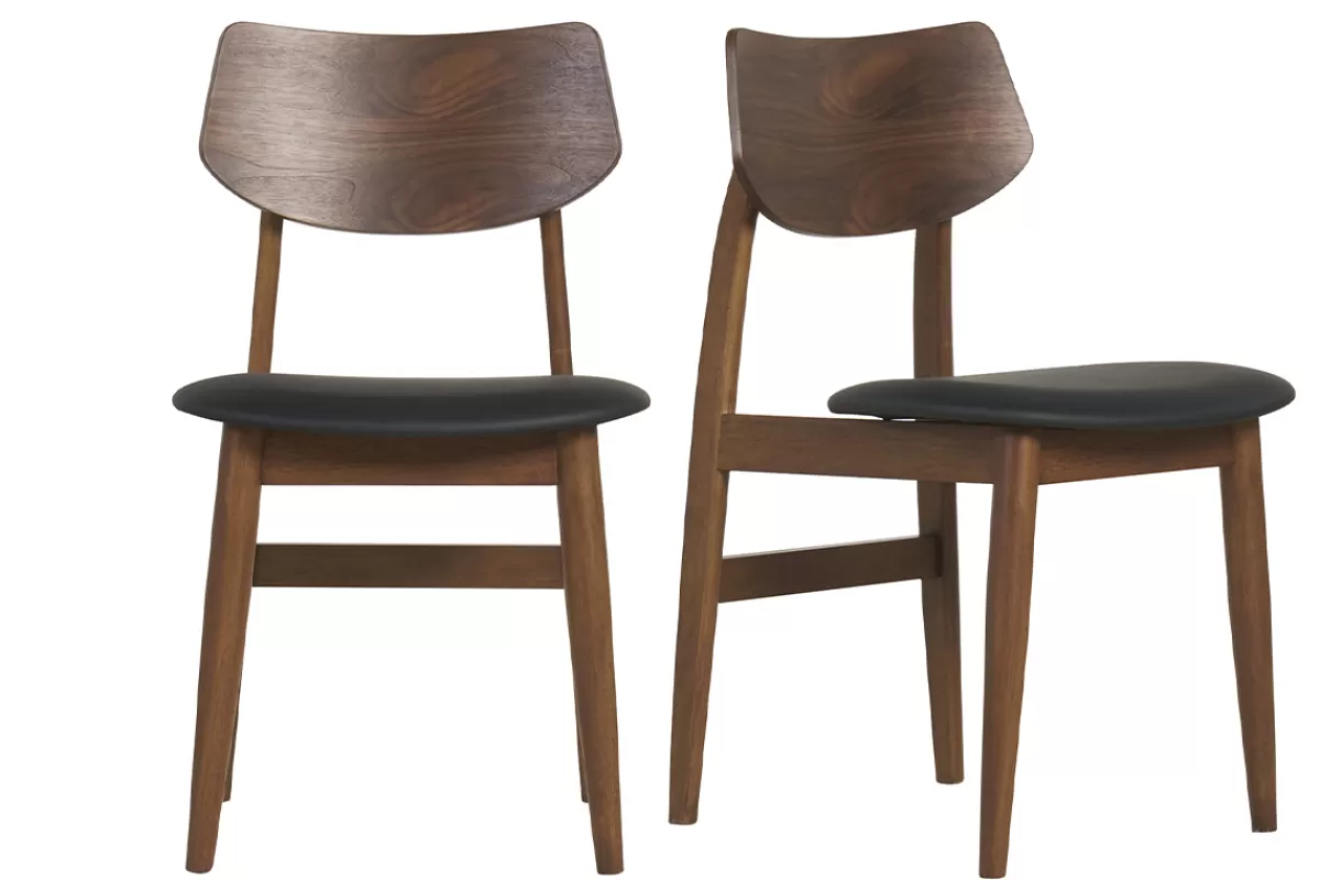 Miliboo Sillas Modernas-Set de 2 sillas de diseño de madera oscura y negro ELION