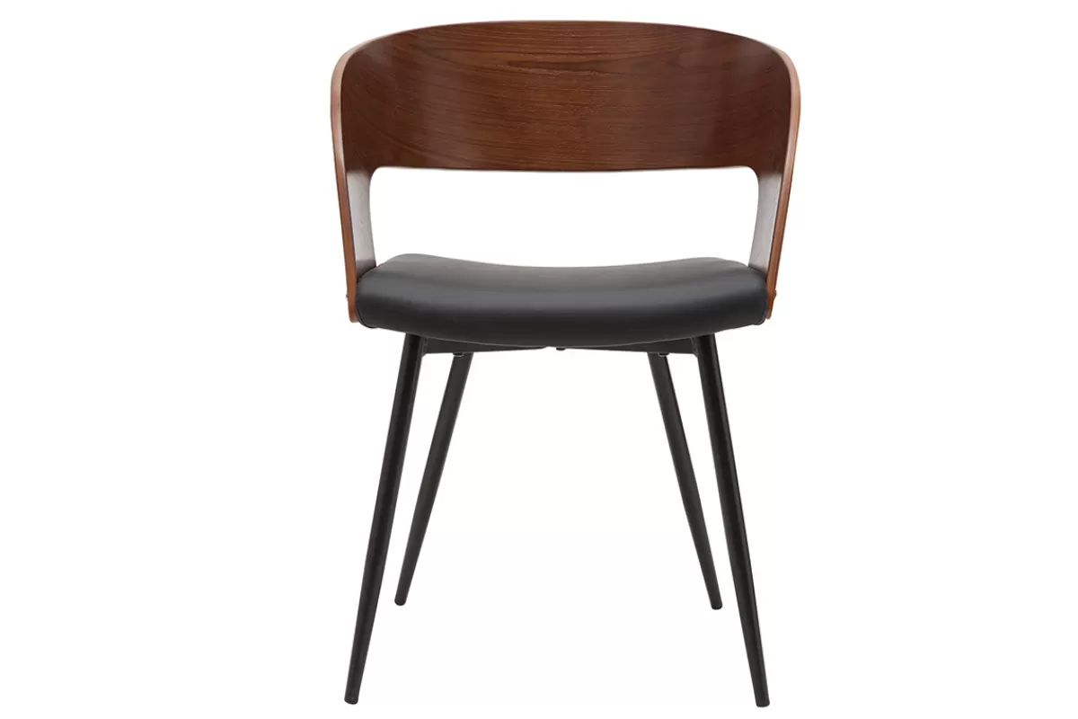 Miliboo Sillas Modernas | Sillas De Madera-Set de 2 sillas de diseño de nogal oscuro con asiento y metal negro RIFF