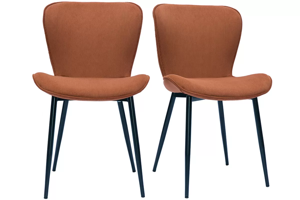Miliboo Sillas Modernas-Set de 2 sillas de diseño de pana terracota y metal negro ADDICT