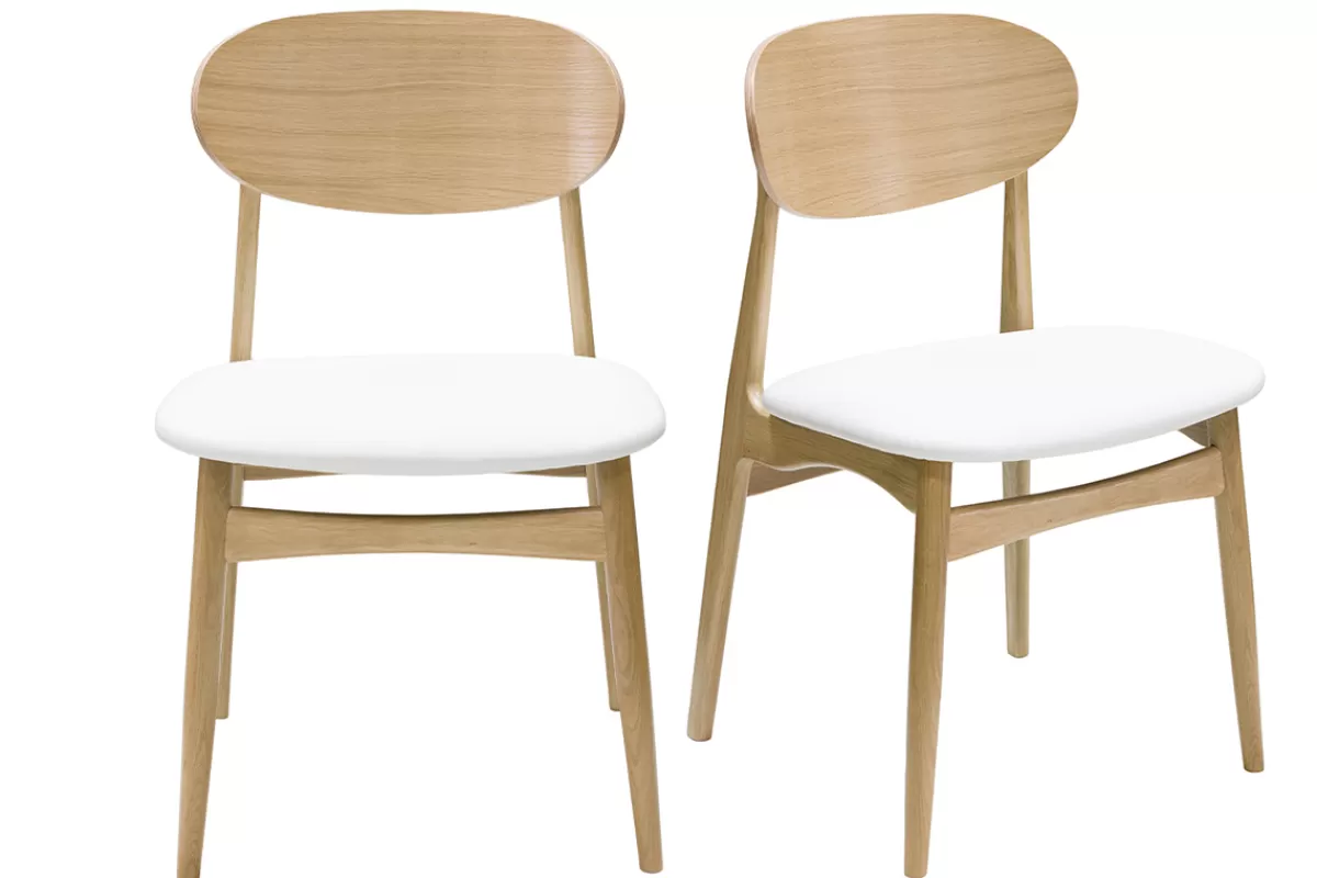 Miliboo Sillas Modernas-Set de 2 sillas de diseño de roble macizo blanco y madera clara VICKY
