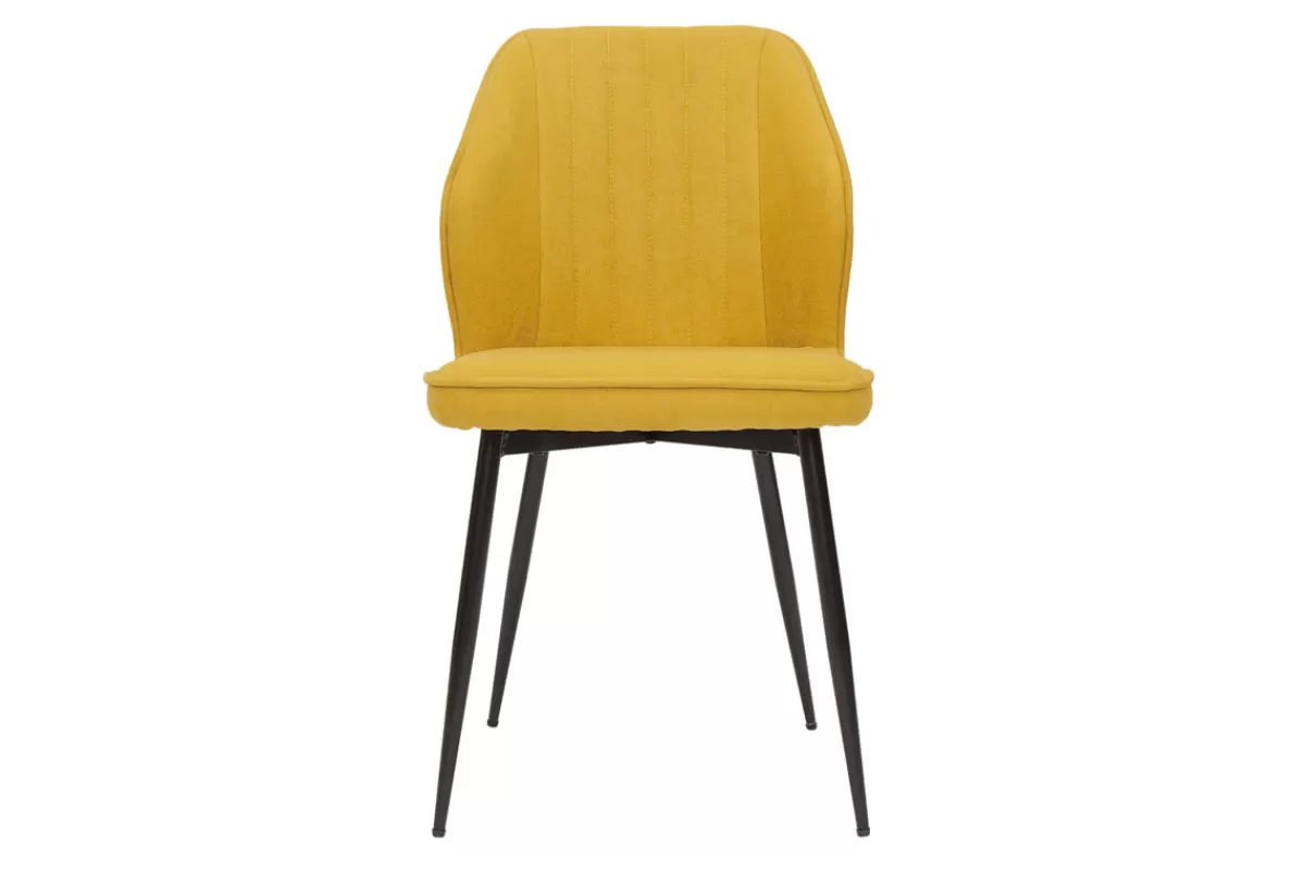 Miliboo Sillas Modernas-Set de 2 sillas de diseño de tejido efecto aterciopelado amarillo mostaza con patas de metal negro FANETTE