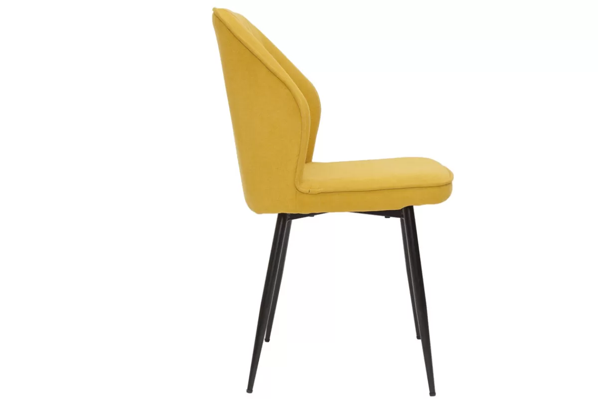Miliboo Sillas Modernas-Set de 2 sillas de diseño de tejido efecto aterciopelado amarillo mostaza con patas de metal negro FANETTE