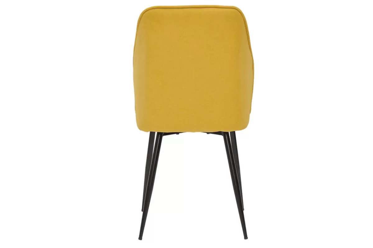 Miliboo Sillas Modernas-Set de 2 sillas de diseño de tejido efecto aterciopelado amarillo mostaza con patas de metal negro FANETTE