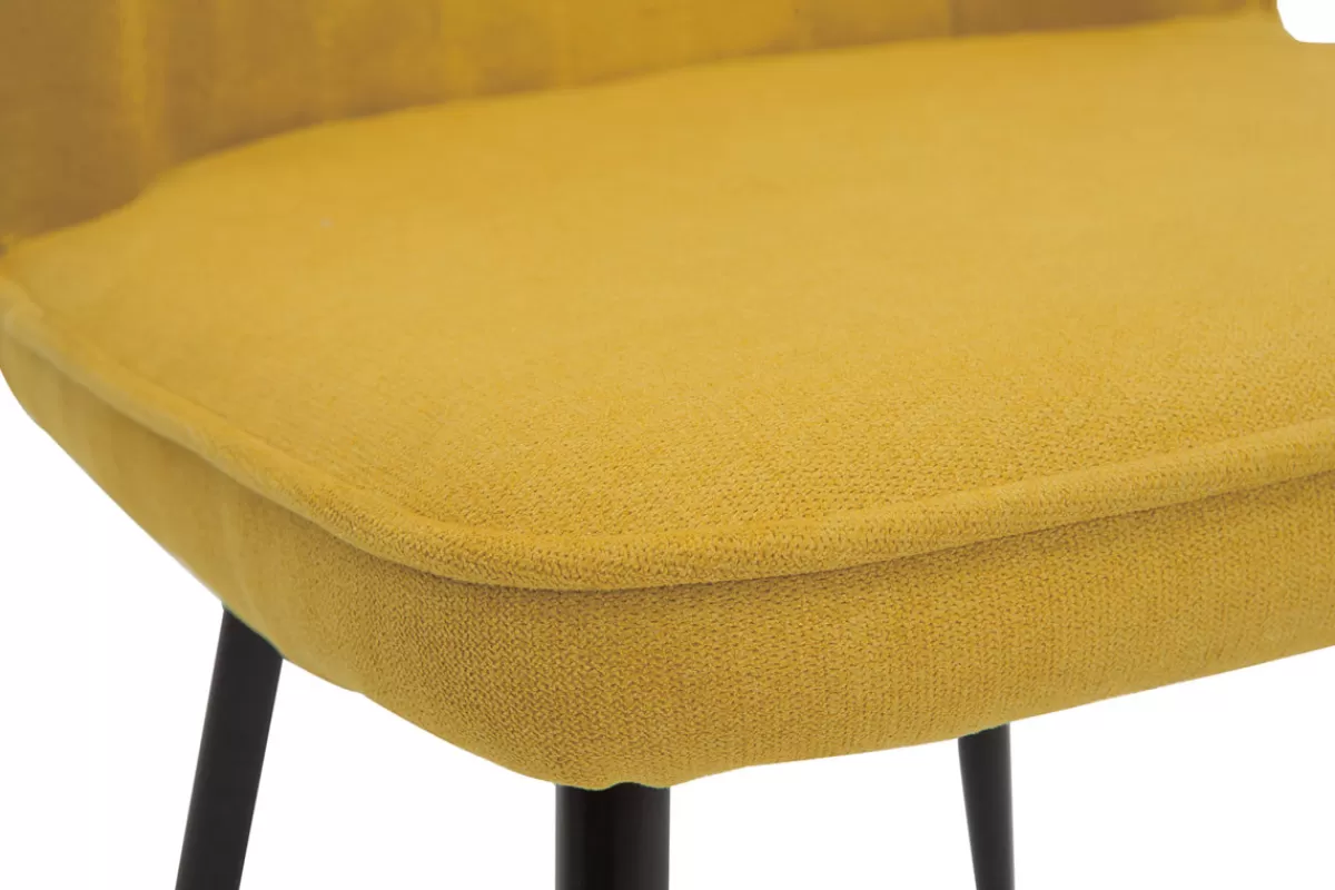 Miliboo Sillas Modernas-Set de 2 sillas de diseño de tejido efecto aterciopelado amarillo mostaza con patas de metal negro FANETTE