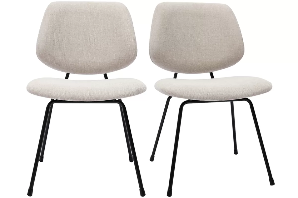 Miliboo Sillas Modernas-Set de 2 sillas de diseño de tejido efecto aterciopelado beige y metal negro BARNET