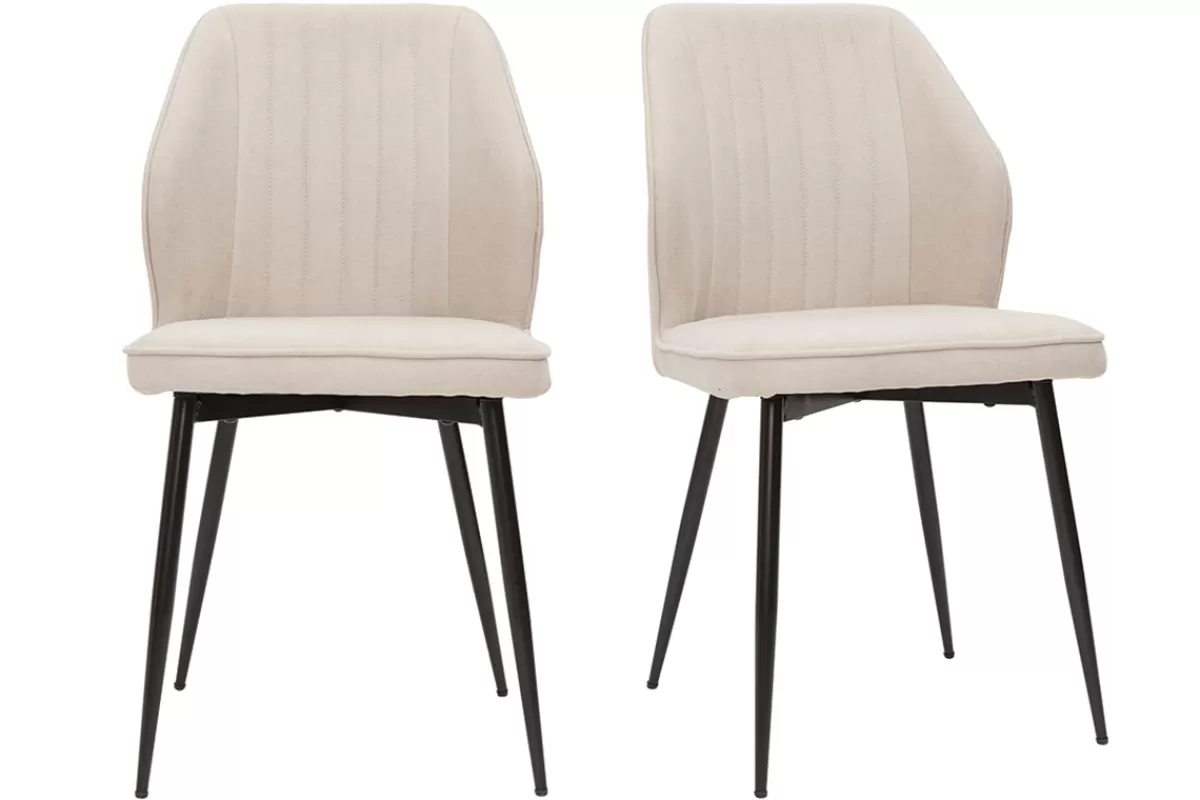 Miliboo Sillas Modernas-Set de 2 sillas de diseño de tejido efecto aterciopelado beige y metal negro FANETTE