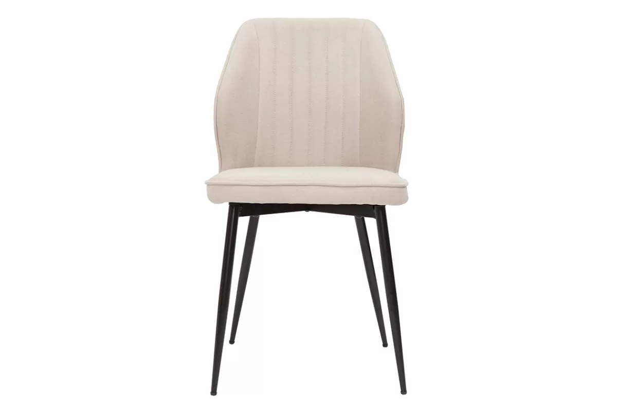 Miliboo Sillas Modernas-Set de 2 sillas de diseño de tejido efecto aterciopelado beige y metal negro FANETTE