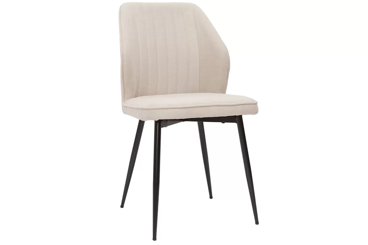 Miliboo Sillas Modernas-Set de 2 sillas de diseño de tejido efecto aterciopelado beige y metal negro FANETTE