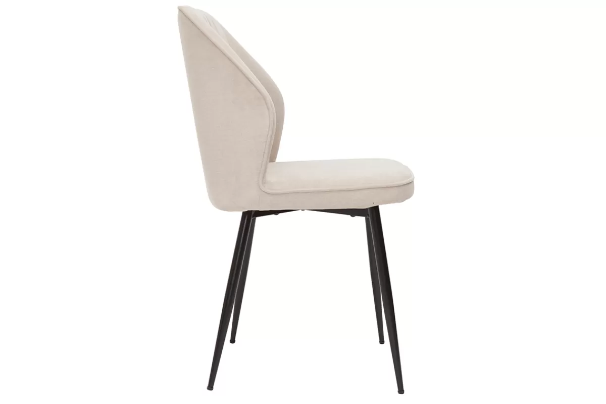 Miliboo Sillas Modernas-Set de 2 sillas de diseño de tejido efecto aterciopelado beige y metal negro FANETTE
