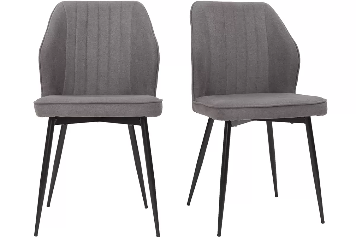 Miliboo Sillas Modernas-Set de 2 sillas de diseño de tejido efecto aterciopelado gris y metal negro FANETTE