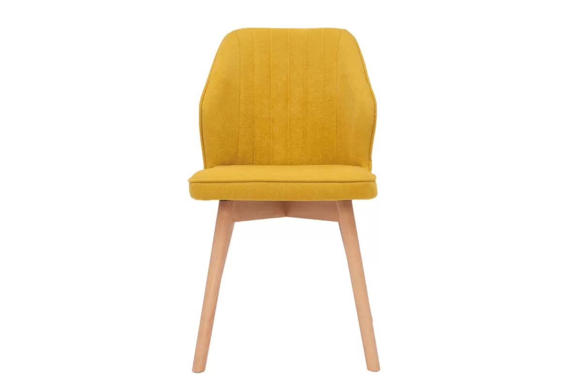 Miliboo Sillas Modernas-Set de 2 sillas de diseño de tela efecto aterciopelado amarillo mostaza con patas de madera clara maciza FANETTE
