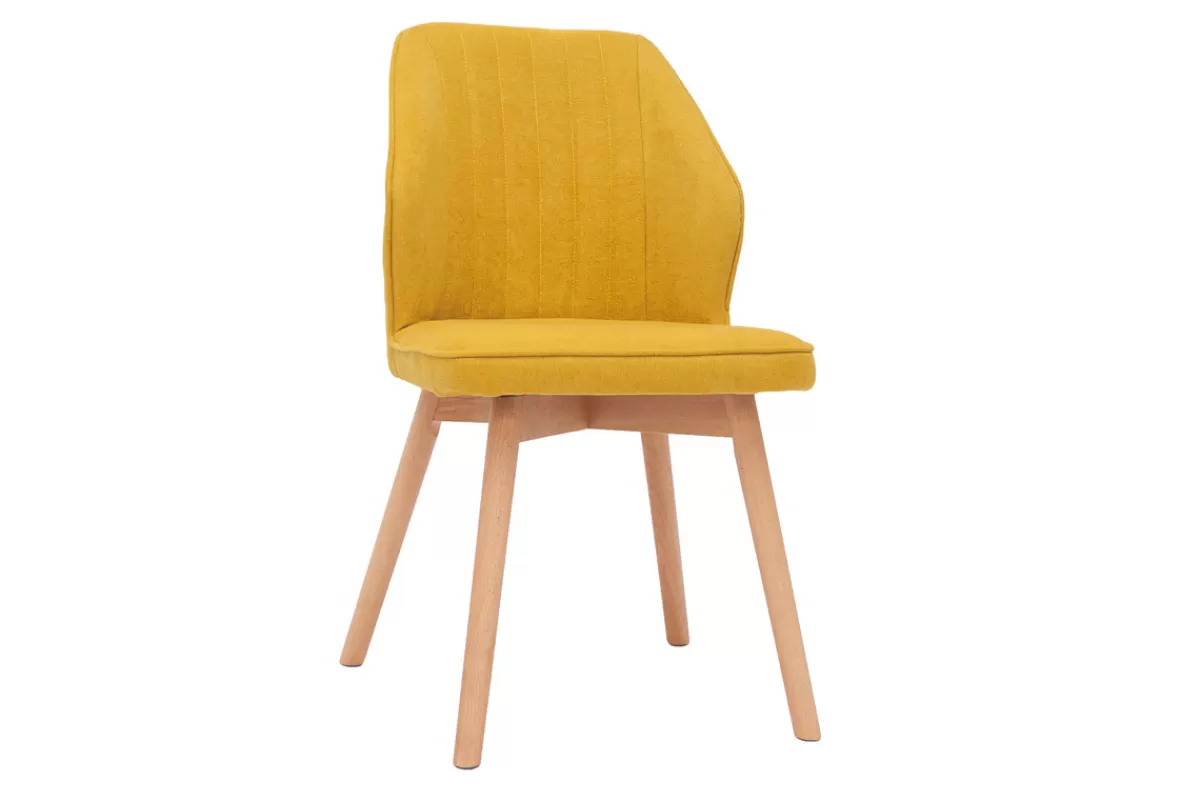 Miliboo Sillas Modernas-Set de 2 sillas de diseño de tela efecto aterciopelado amarillo mostaza con patas de madera clara maciza FANETTE