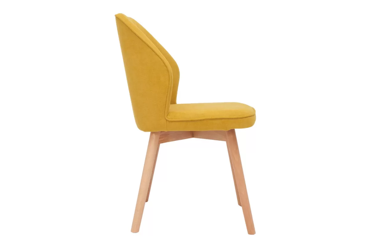 Miliboo Sillas Modernas-Set de 2 sillas de diseño de tela efecto aterciopelado amarillo mostaza con patas de madera clara maciza FANETTE