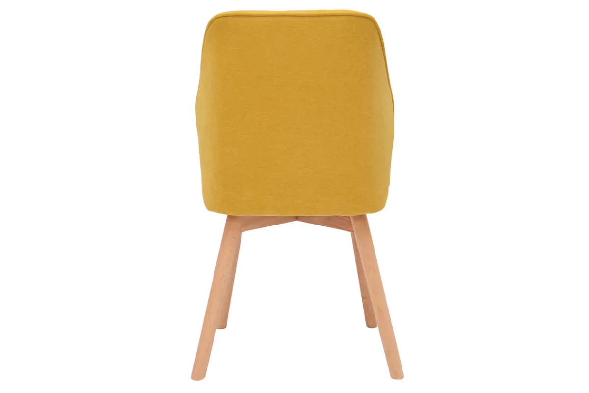Miliboo Sillas Modernas-Set de 2 sillas de diseño de tela efecto aterciopelado amarillo mostaza con patas de madera clara maciza FANETTE