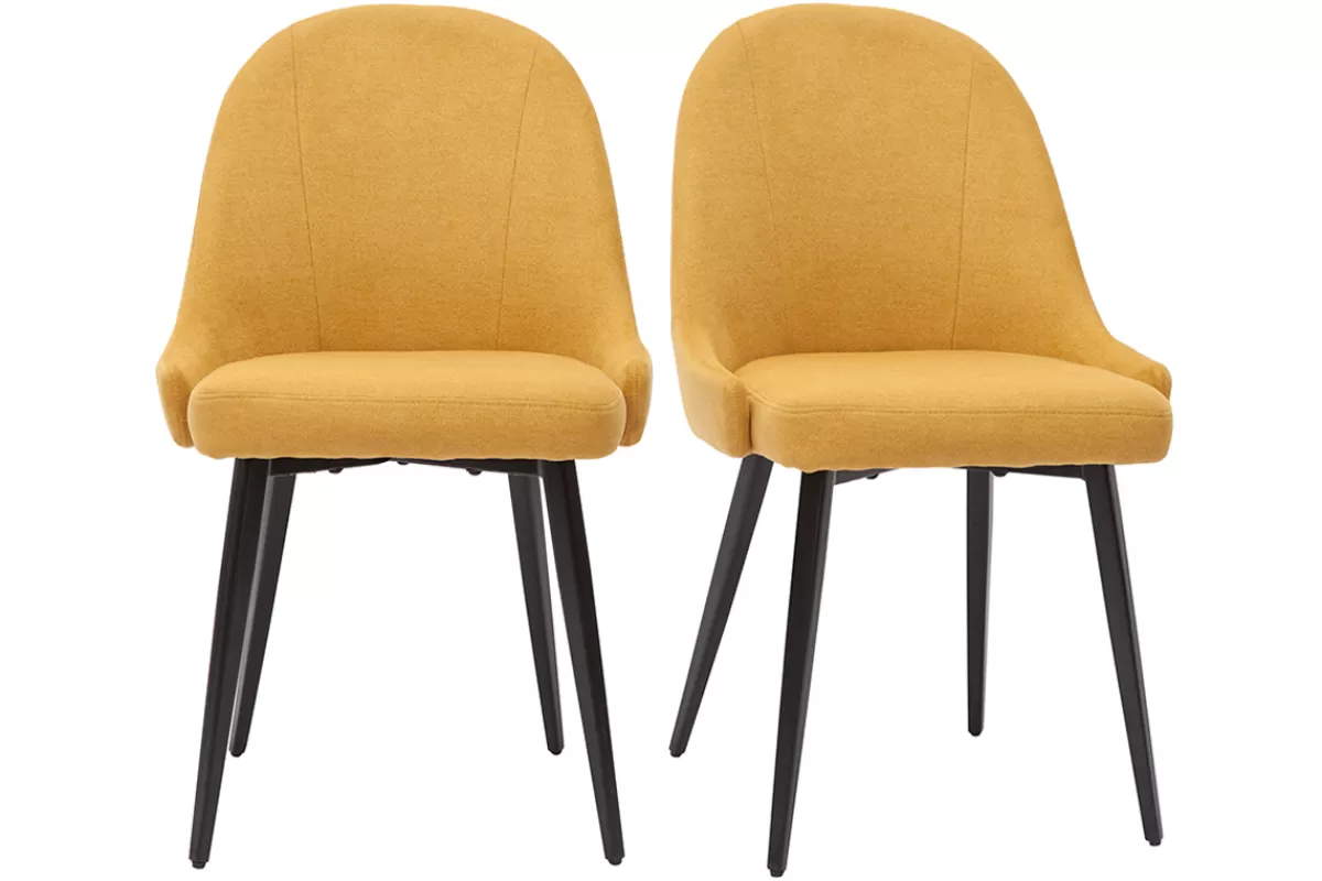 Miliboo Sillas Modernas-Set de 2 sillas de diseño de tela efecto aterciopelado amarillo mostaza y metal negro REEZ