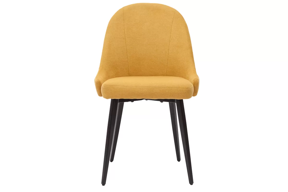 Miliboo Sillas Modernas-Set de 2 sillas de diseño de tela efecto aterciopelado amarillo mostaza y metal negro REEZ