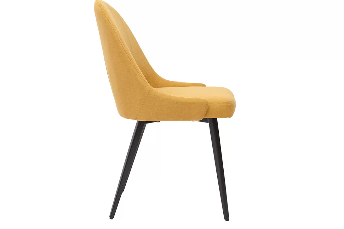 Miliboo Sillas Modernas-Set de 2 sillas de diseño de tela efecto aterciopelado amarillo mostaza y metal negro REEZ