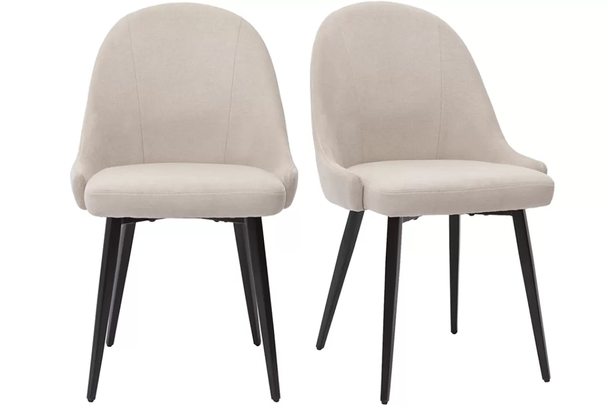 Miliboo Sillas Modernas-Set de 2 sillas de diseño de tela efecto aterciopelado beige y metal negro REEZ