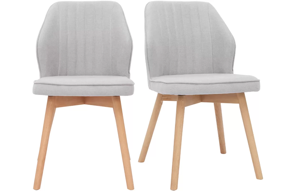 Miliboo Sillas Modernas-Set de 2 sillas de diseño de tela efecto aterciopelado gris y madera clara maciza FANETTE