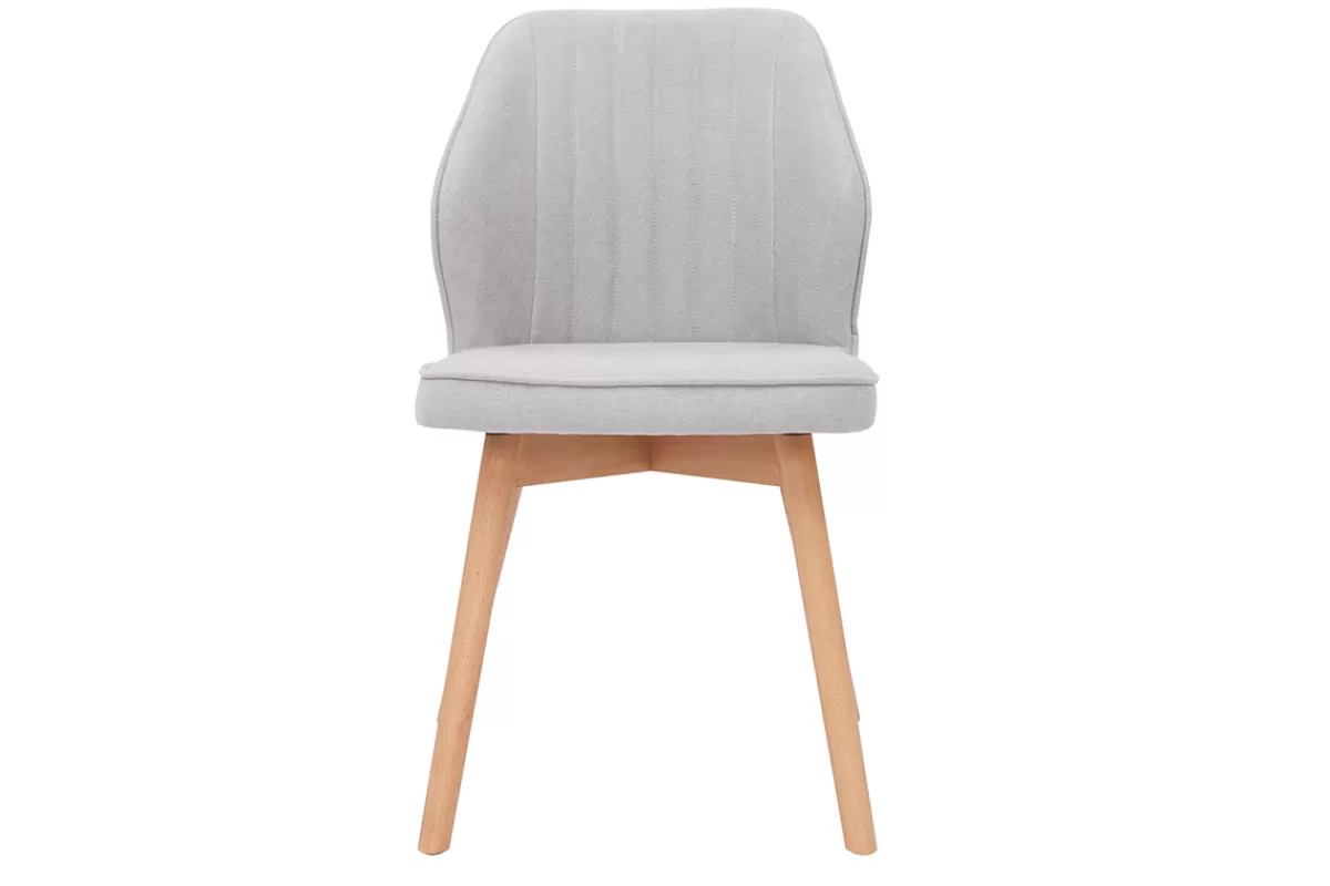 Miliboo Sillas Modernas-Set de 2 sillas de diseño de tela efecto aterciopelado gris y madera clara maciza FANETTE