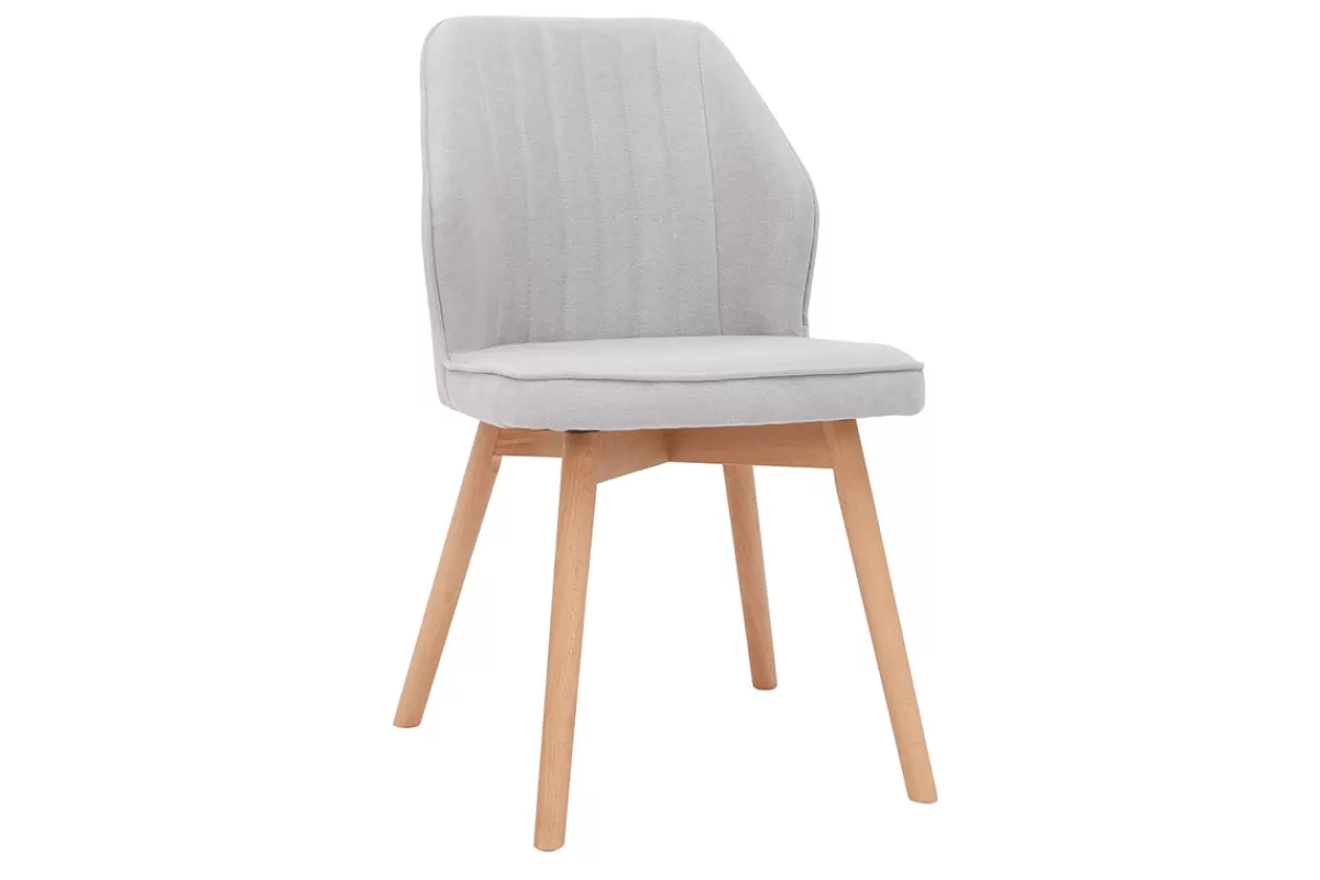 Miliboo Sillas Modernas-Set de 2 sillas de diseño de tela efecto aterciopelado gris y madera clara maciza FANETTE