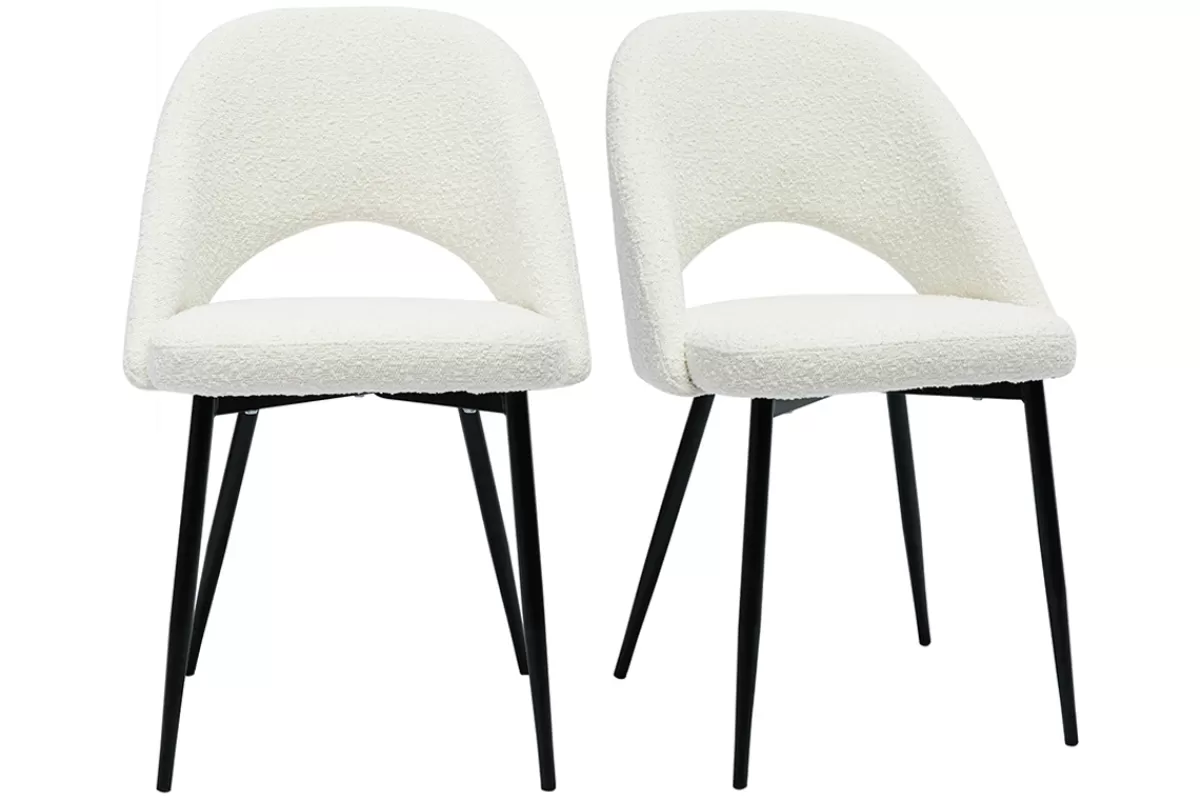 Miliboo Sillas Modernas-Set de 2 sillas de diseño de tela efecto borreguillo blanco y metal negro COSETTE